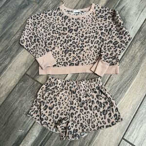 Leopard Print Waffle Knit Lounge Set • Women’s Small • Cozy Sleepwear